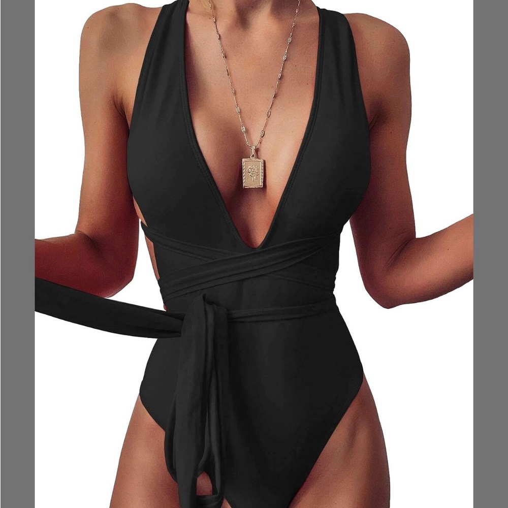 Plunge One-Piece Swimsuit in Black
